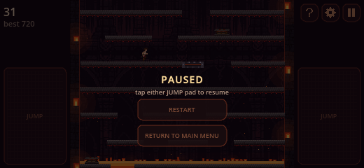 The pause card, with restart and return-to-menu.