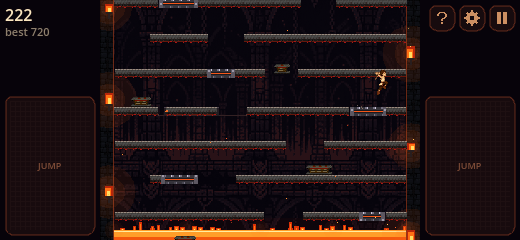 A climb in progress, with jump pads on both sides of the pit.